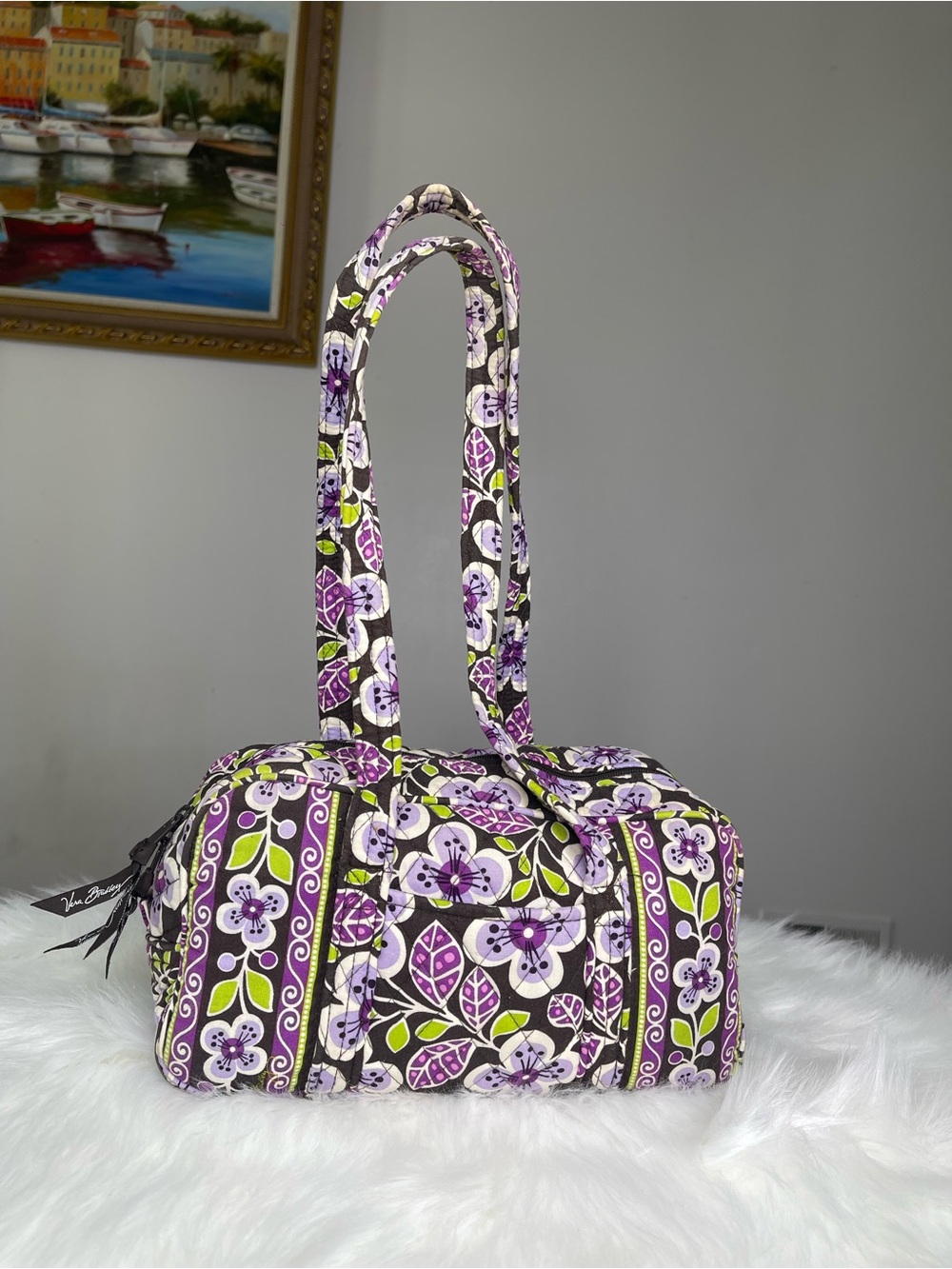 Vera Bradley Quilted Floral Tote in Purple and Green
